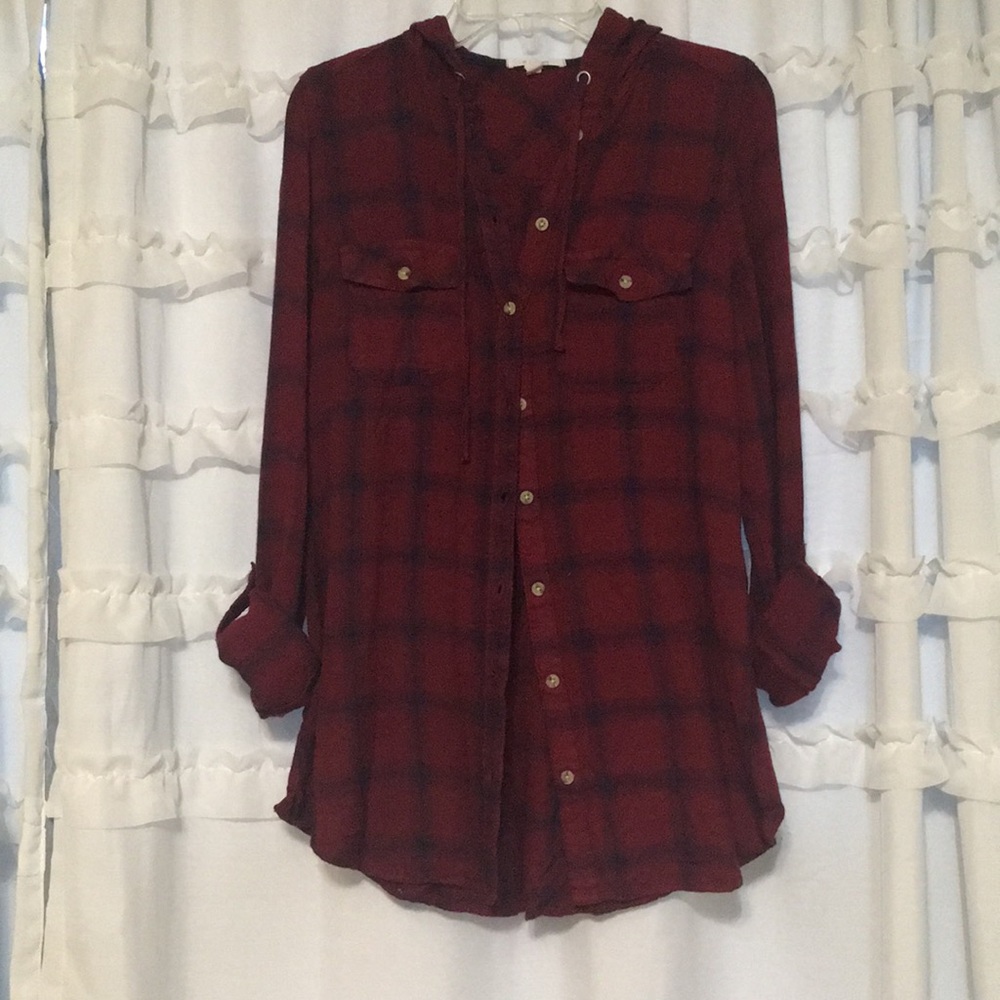 flannel button-down w/ hoodie